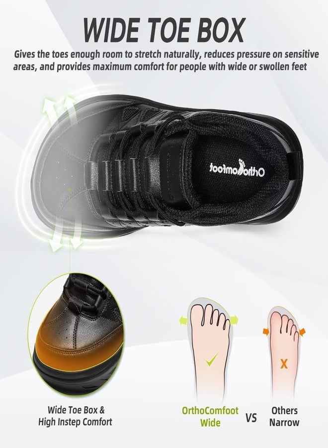 OrthoComfoot Men's Orthopedic Diabetic Wide Leather Dress Shoes: Arch Support Orthotic Foot Pain Relief Hammer Toes Plantar Fasciitis Neuropathy Casual Shoes, Leather Upper Travel Shopping Work Shoes Black Size 10 - Image 2